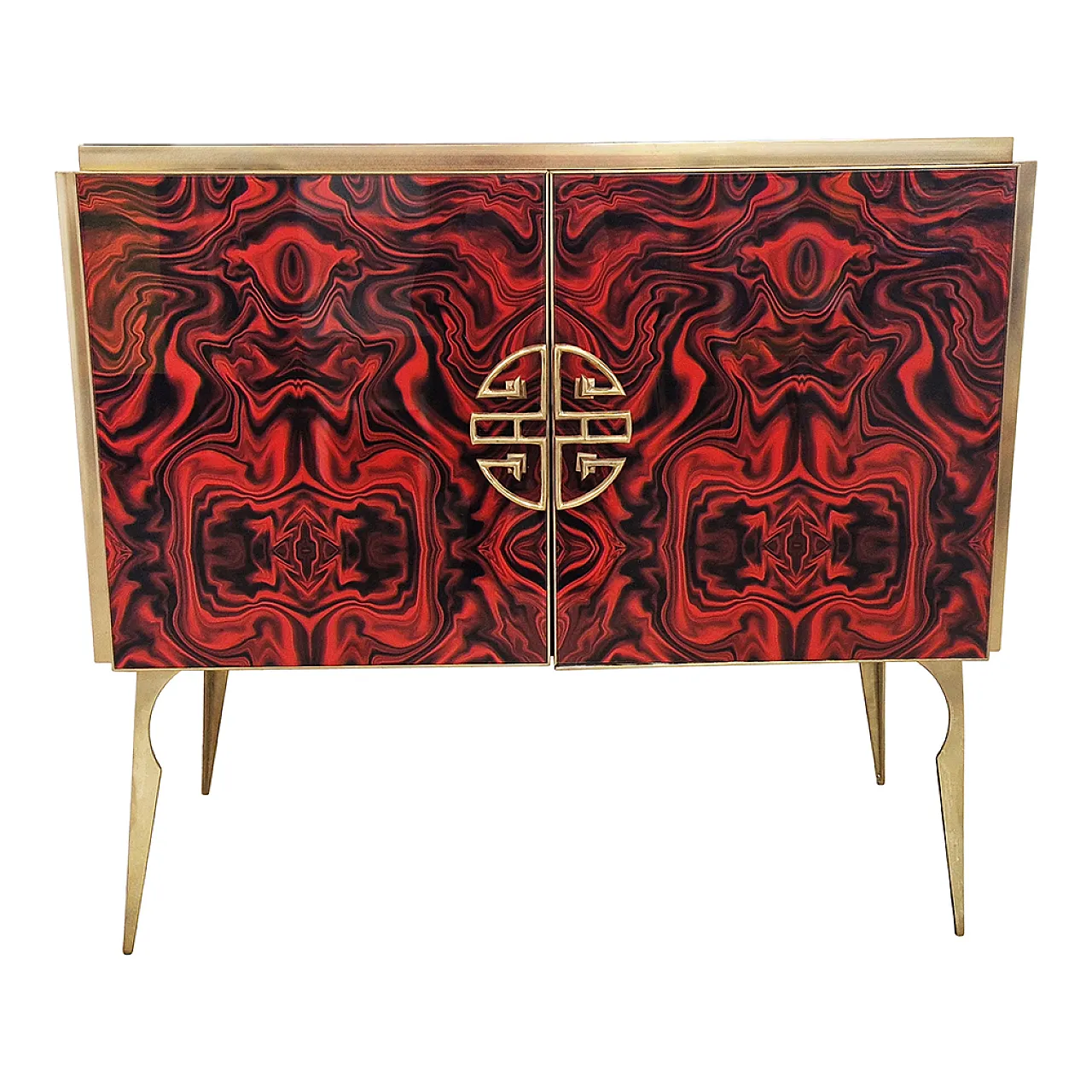 Credenza due ante in vetro colorato rosso, anni '90 1