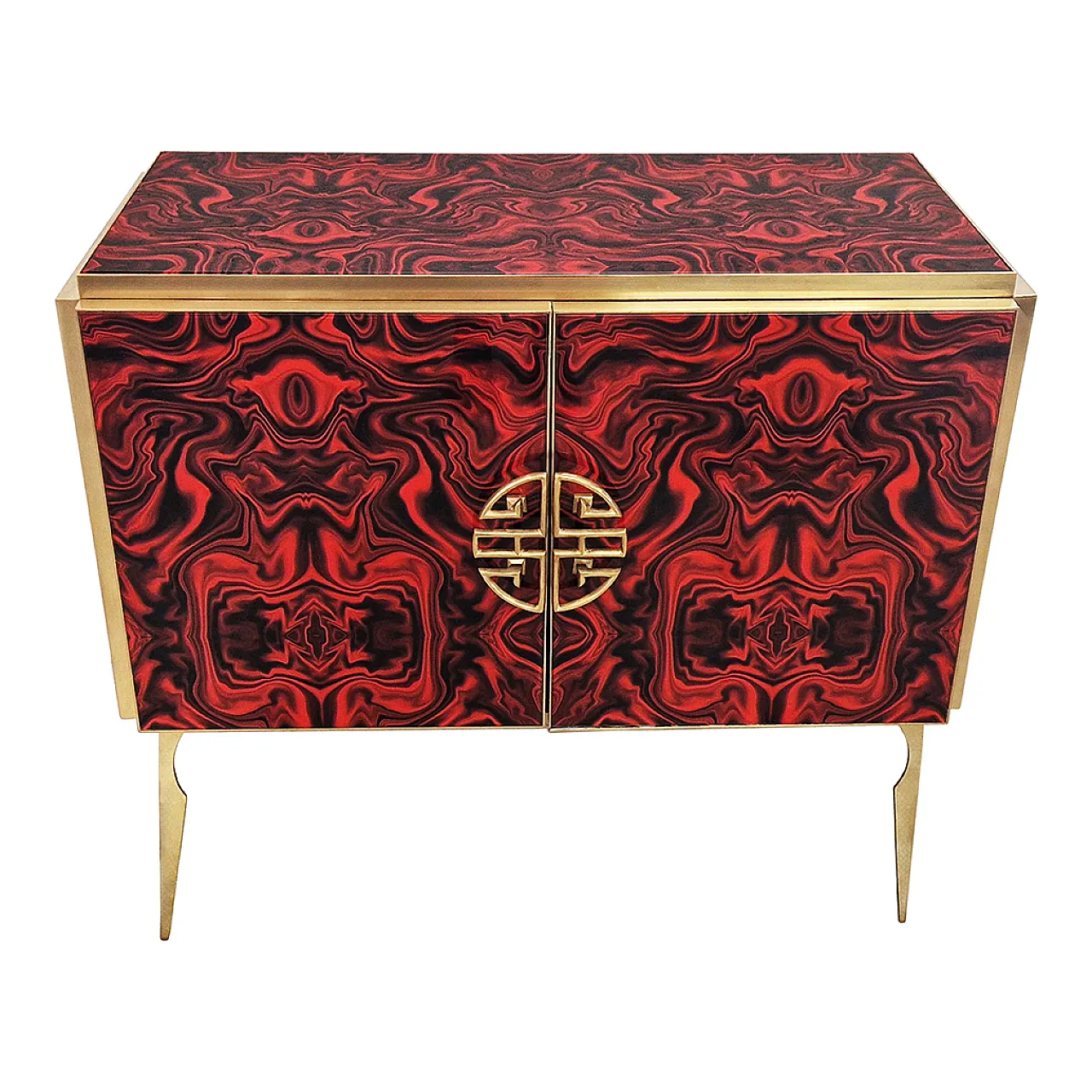 Credenza due ante in vetro colorato rosso, anni '90 2