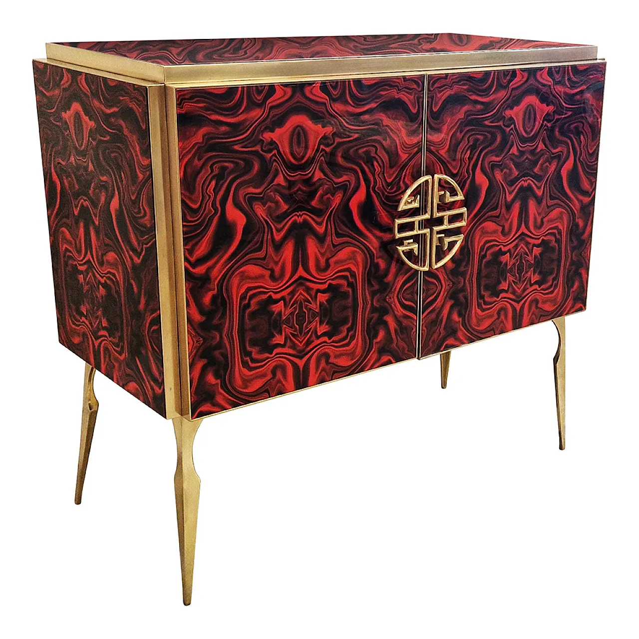 Credenza due ante in vetro colorato rosso, anni '90 3