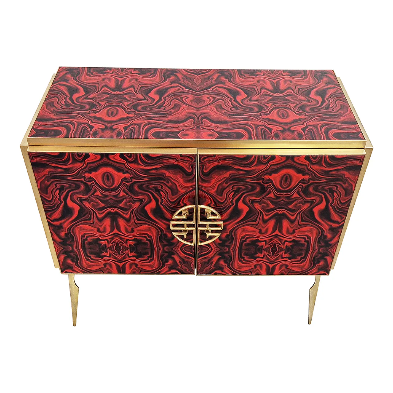 Credenza due ante in vetro colorato rosso, anni '90 4