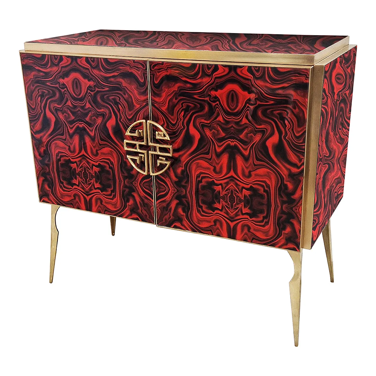 Credenza due ante in vetro colorato rosso, anni '90 5