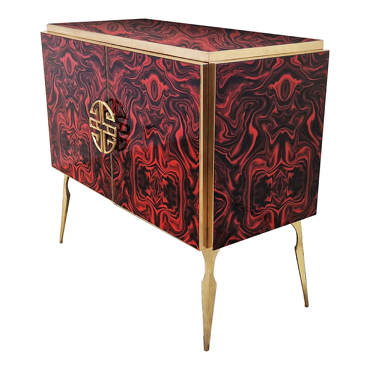 Credenza due ante in vetro colorato rosso, anni '90 6