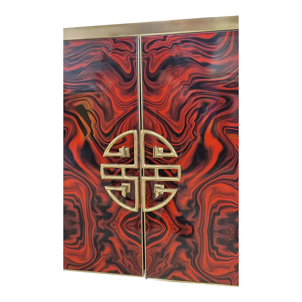 Credenza due ante in vetro colorato rosso, anni '90 7