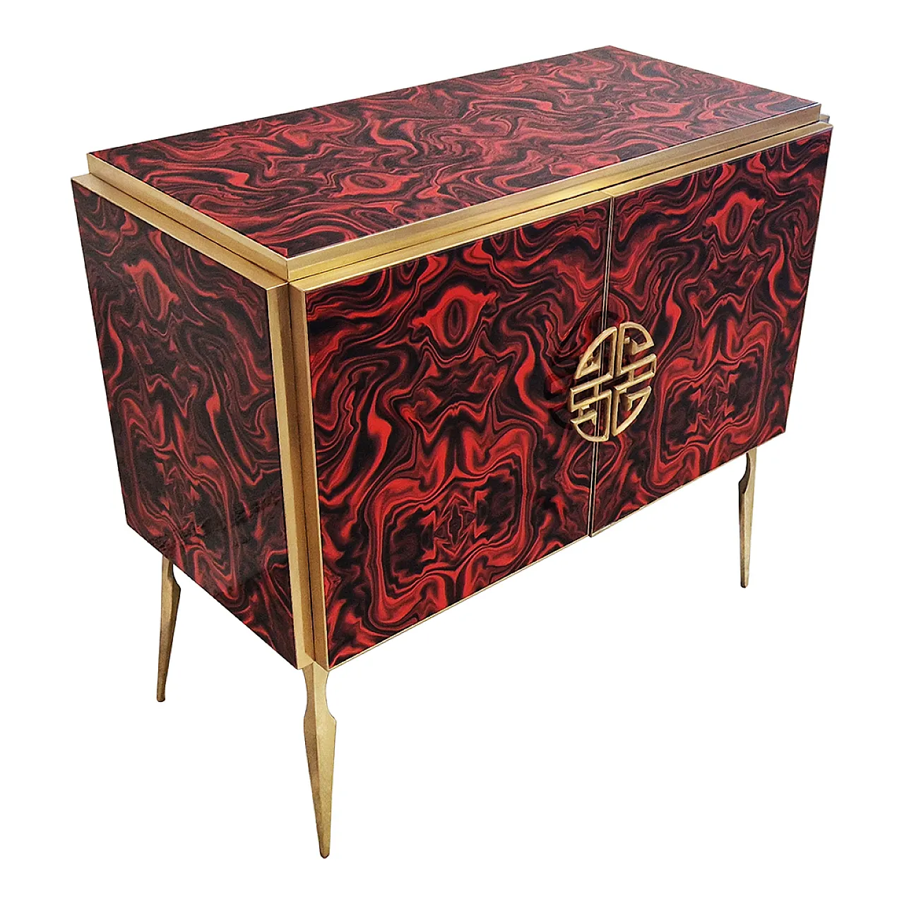 Credenza due ante in vetro colorato rosso, anni '90 8