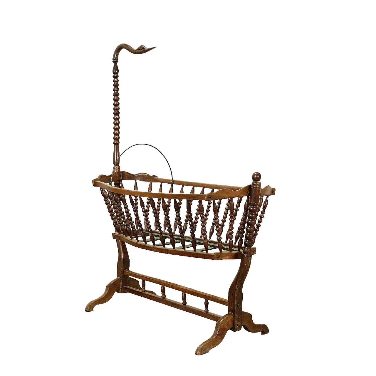 Culla in faggio decorata con testa di cigno, inizio '900 1