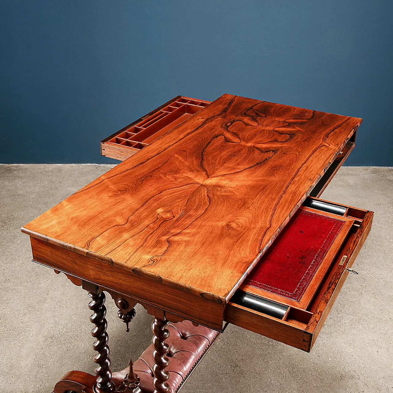 Rosewood writing desk with twisted uprights by Arthur Blain, 1840 3