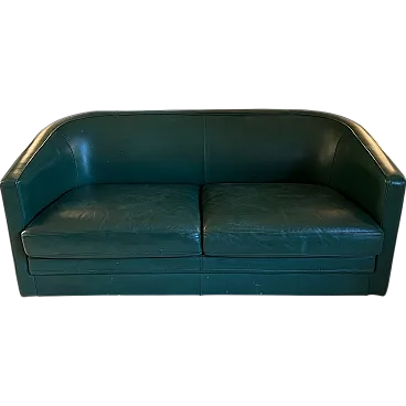 Divano a tre posti in pelle verde in stile Art Déco, anni '80