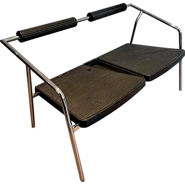 Panchina in metallo cromato e gomma nera, anni '70