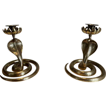 Coppia di candelieri Cobra in bronzo cesellato, anni '40