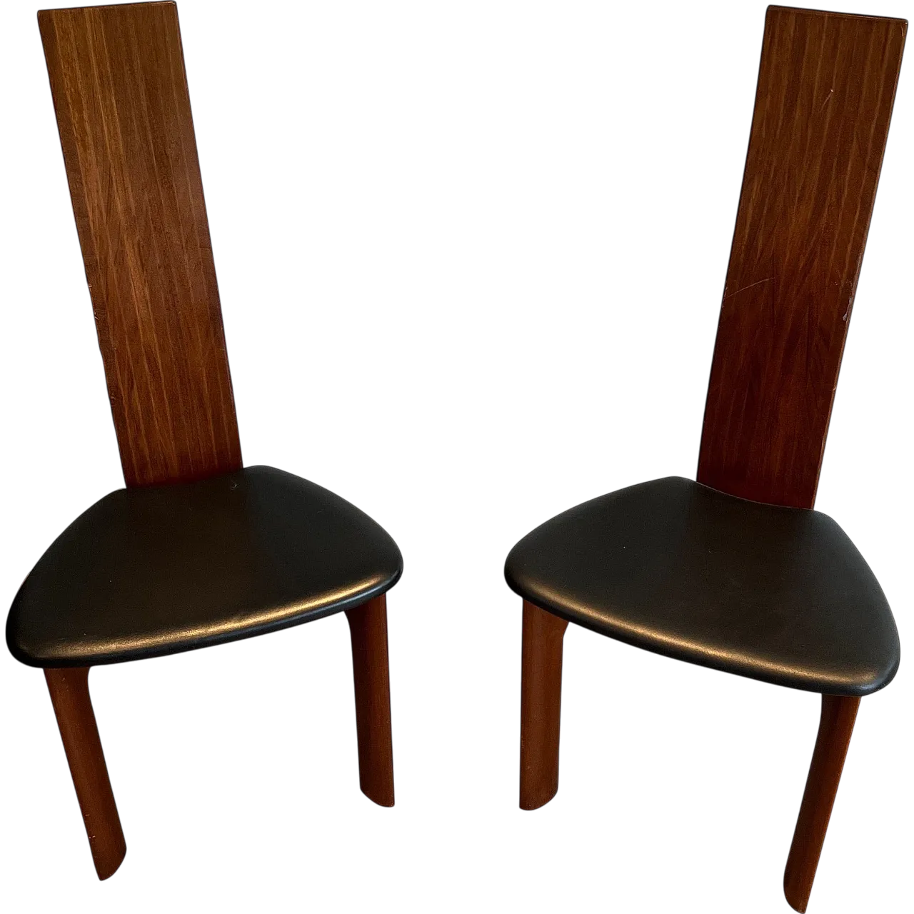 Pair of exotic wood and black leather chairs, 1970s 21