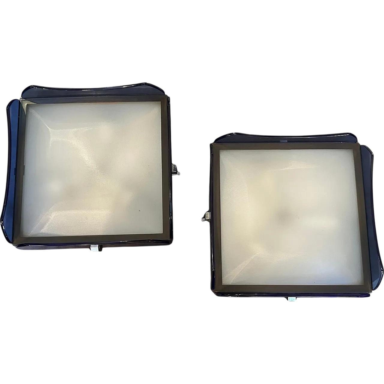 Coppia di applique in vetro blu di Veca, anni '70 12