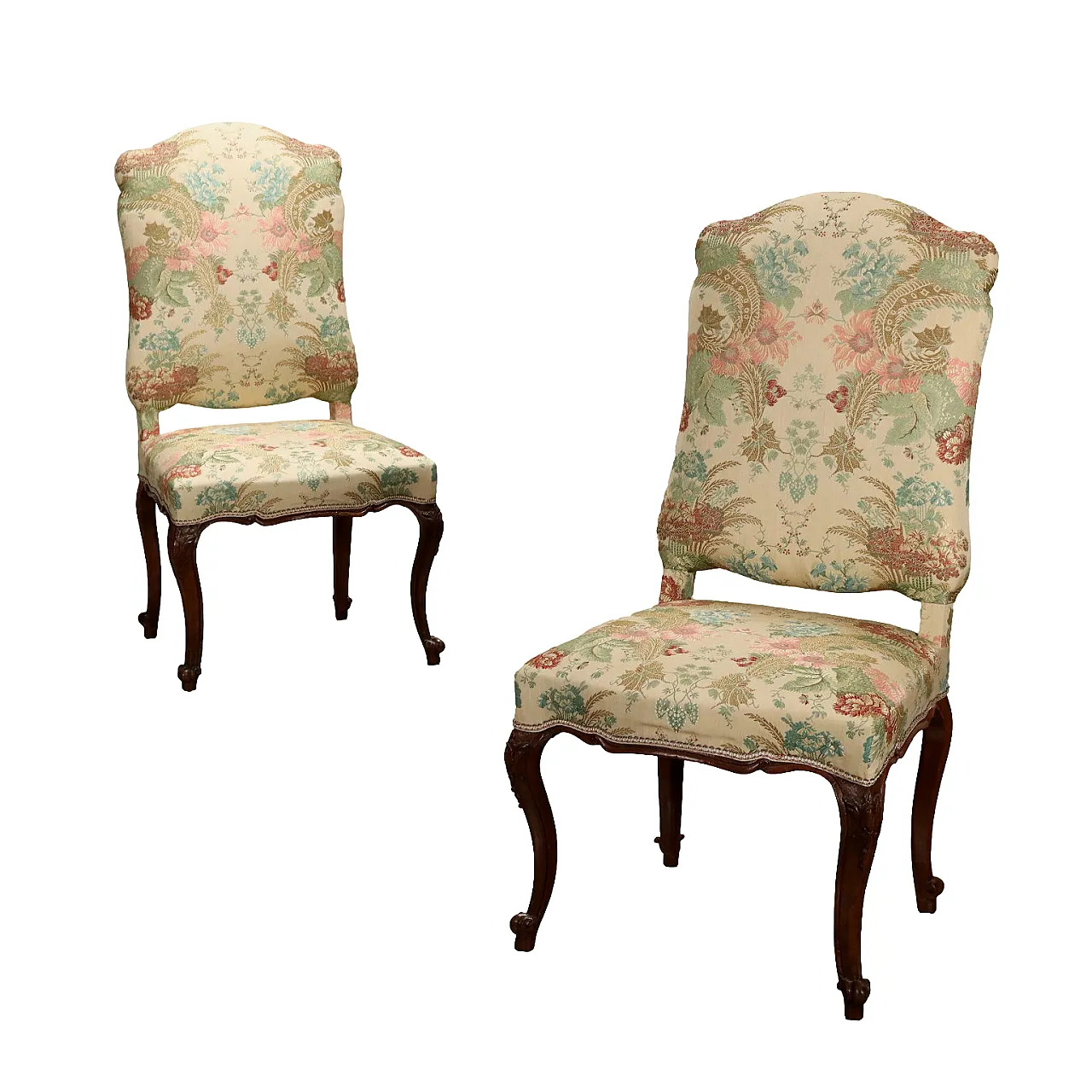 Pair of Barocchetto wood and fabric chairs, mid-18th century 1
