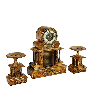 Triptych with clock & risers in yellow marble & bronze, 19th century ...