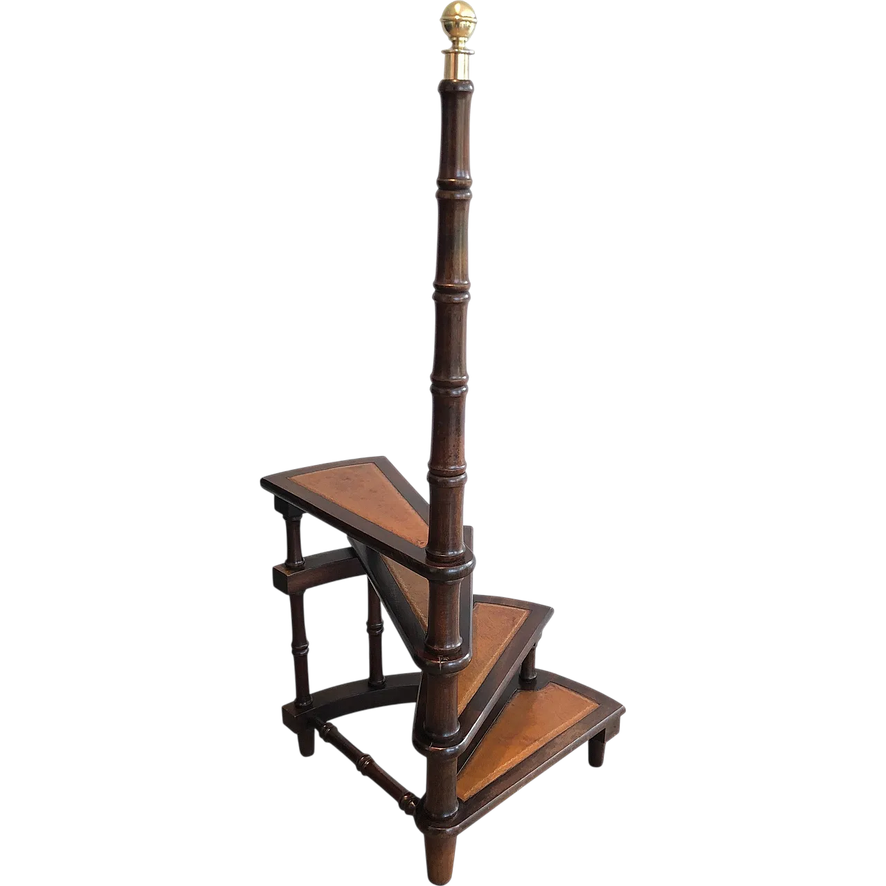 Wood, leather and brass library ladder, 1940s 18