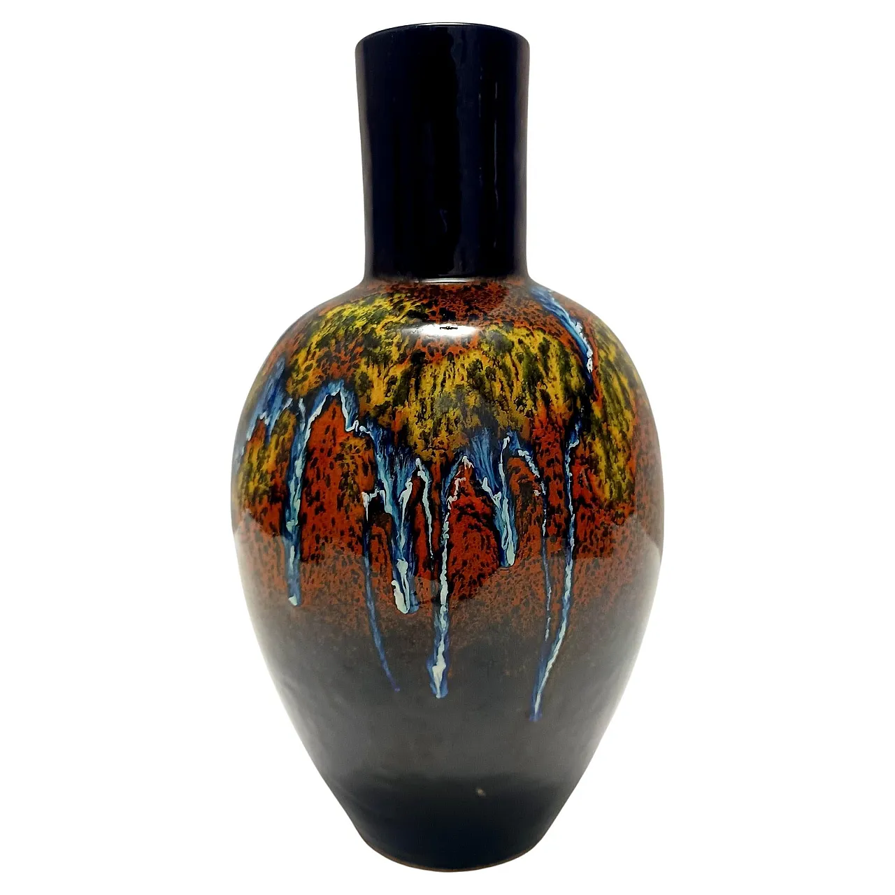 Multicolored Glazed Earthenware Vase by Roberto Rigon for Bertoncello, Italy 1