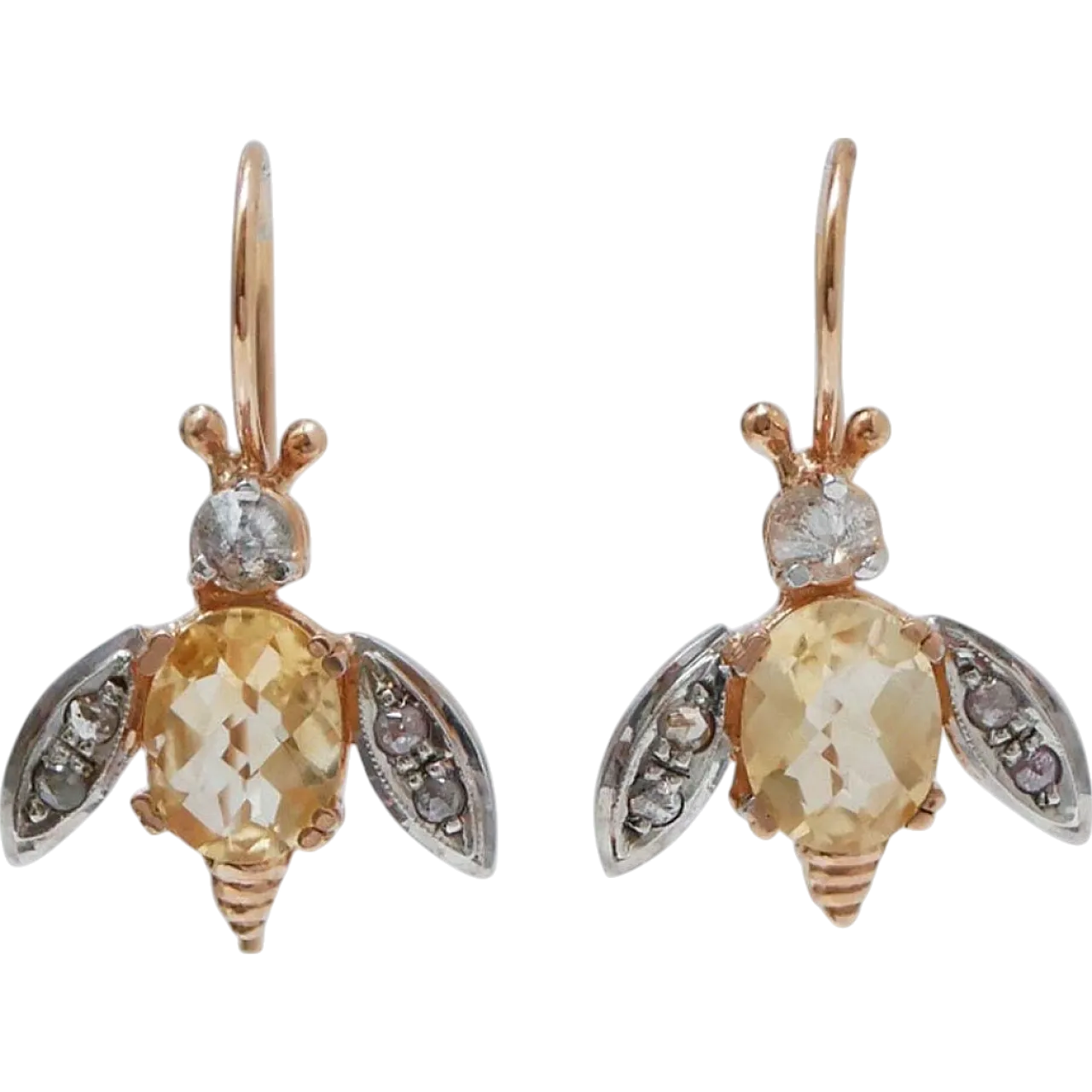Topaz, diamond, rose gold and silver fly earrings, 1970s 7