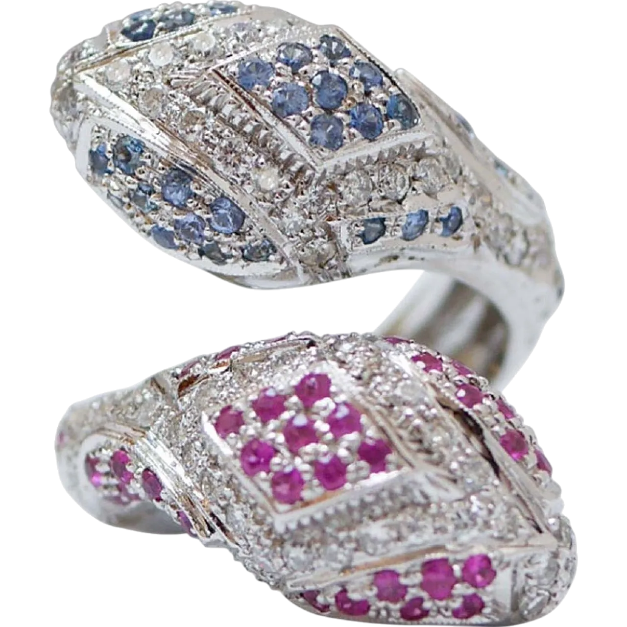 Gold snake ring with rubies, sapphires and diamonds, 1960s 8