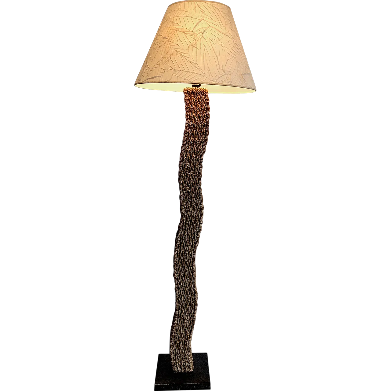 Lampada da terra in corda intrecciata su una base in metallo, anni '80 21