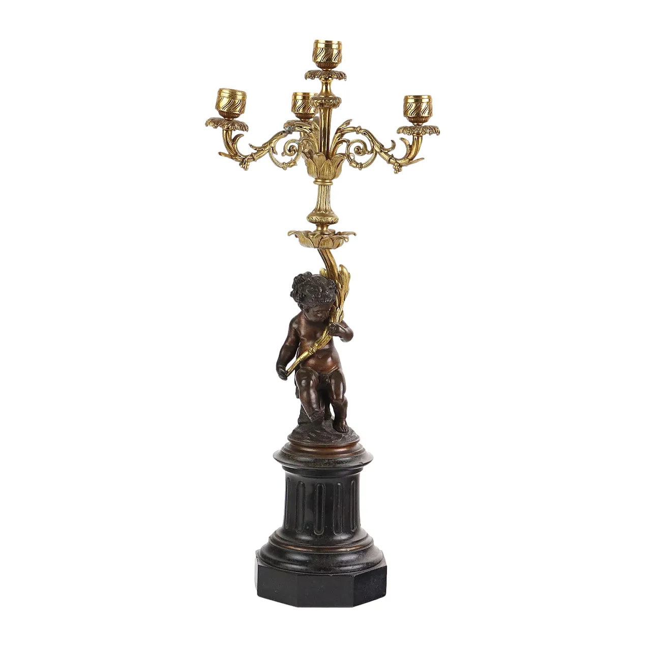 Candelabro in bronzo e marmo nero, '800 1