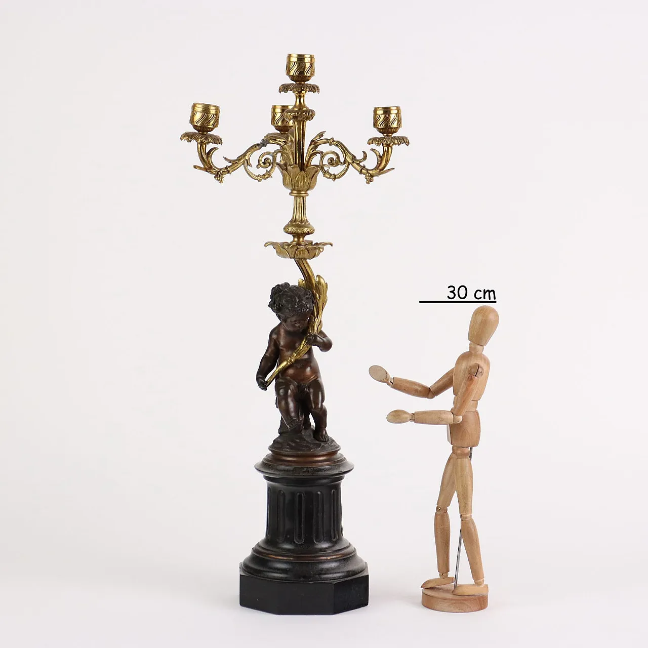 Candelabro in bronzo e marmo nero, '800 2