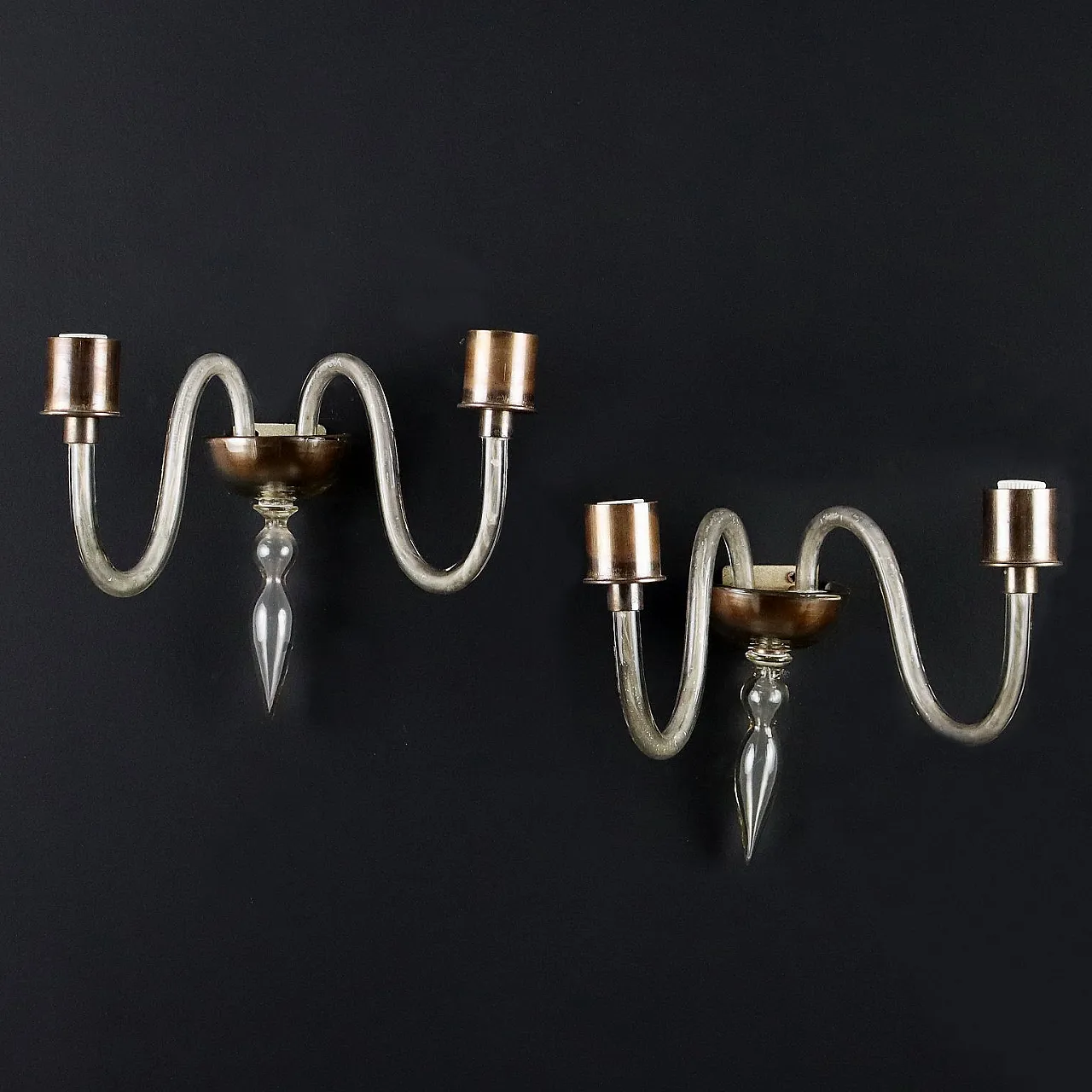 Coppia di applique in vetro soffiato di Murano, metà '900 1