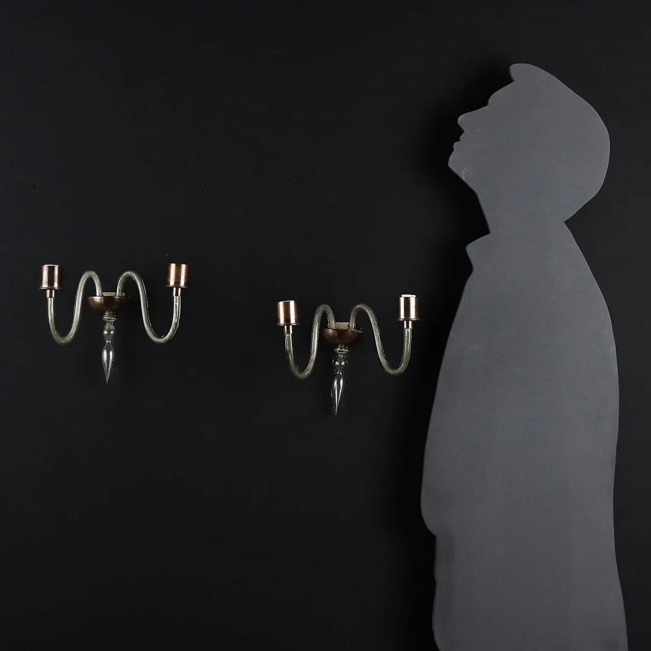 Coppia di applique in vetro soffiato di Murano, metà '900 2