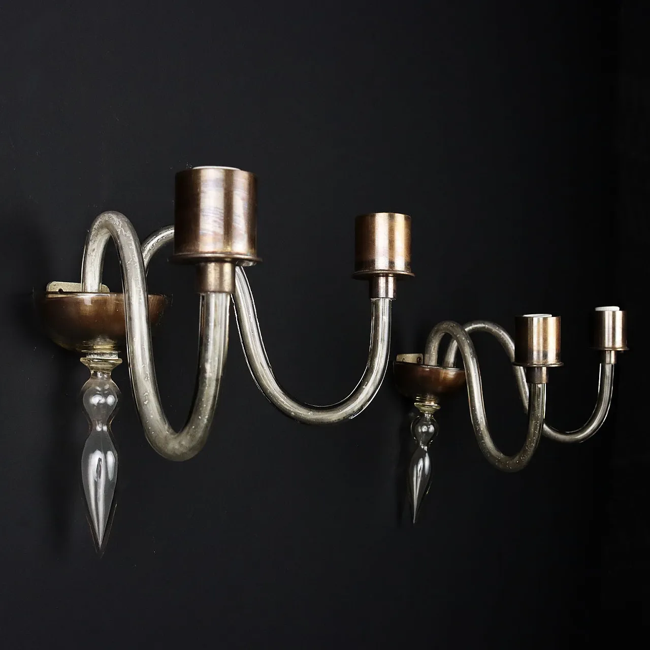Coppia di applique in vetro soffiato di Murano, metà '900 3