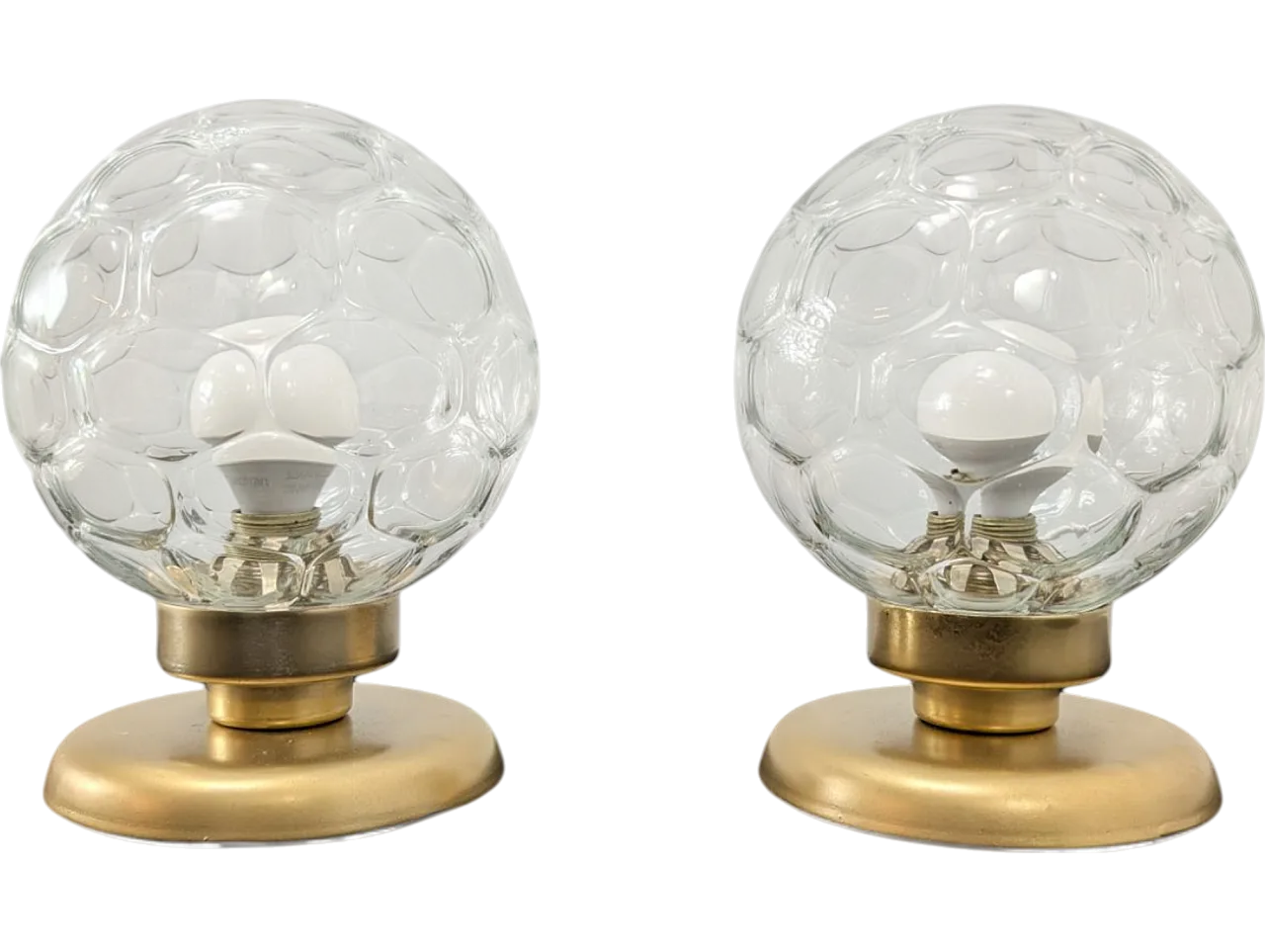 Pair of brass table lamps and 70s blown glass 8