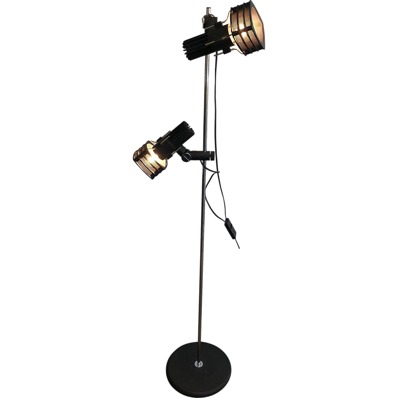 Lampada da terra cromata e laccata nero con luci regolabili, anni '80 14