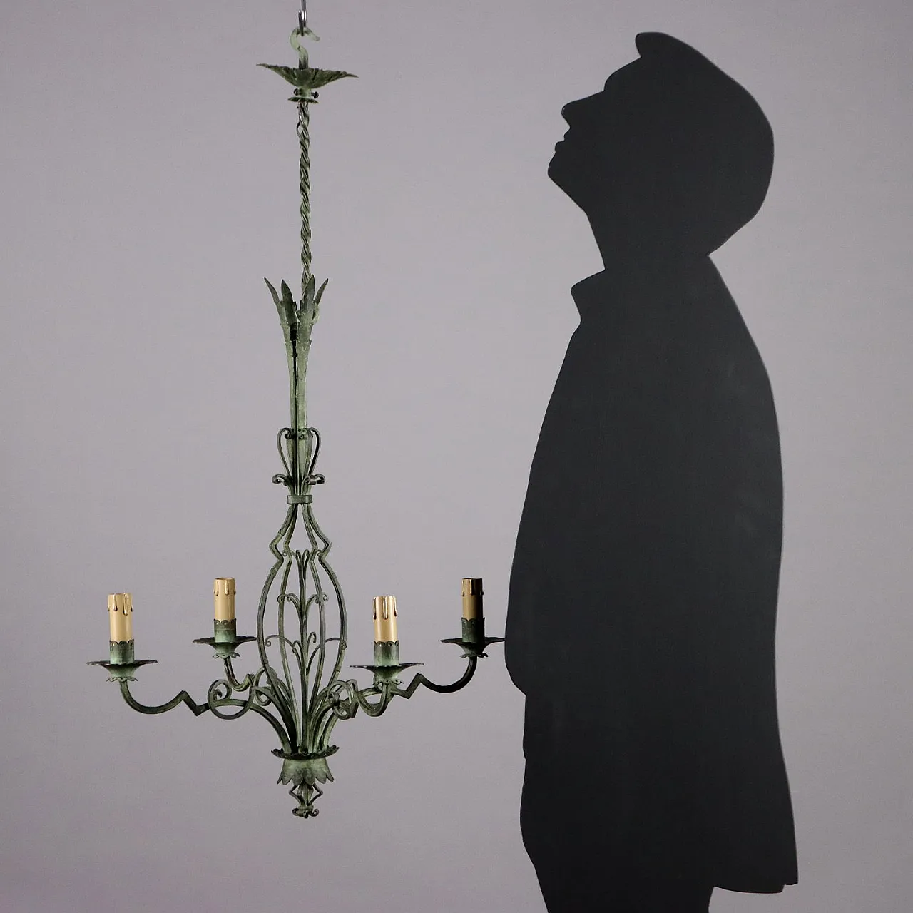 Chandelier in brass and painted sheet metal 2