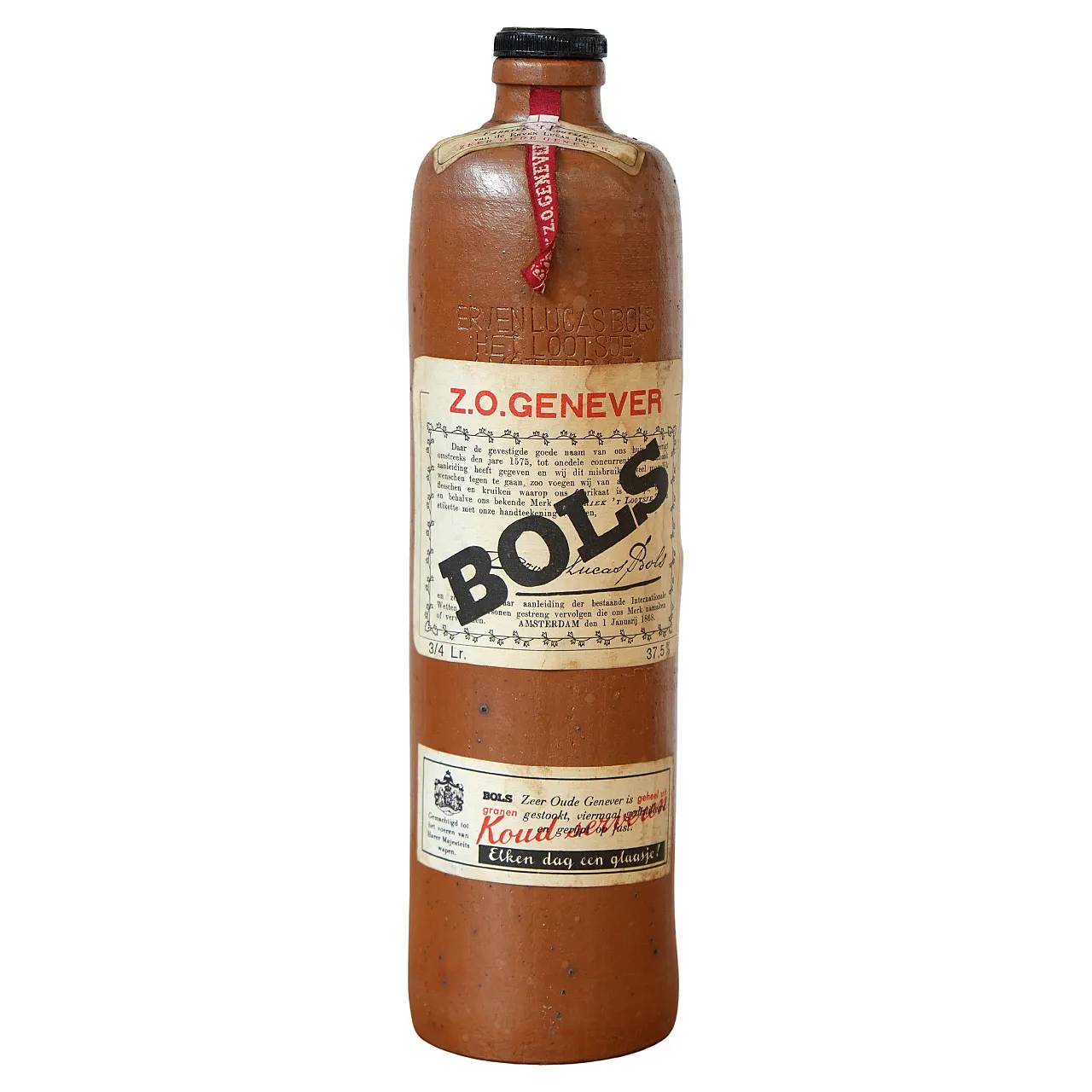 1L Bols Stoneware Bottle,  Vintage Dutch Genever Collectible, 1970s 1