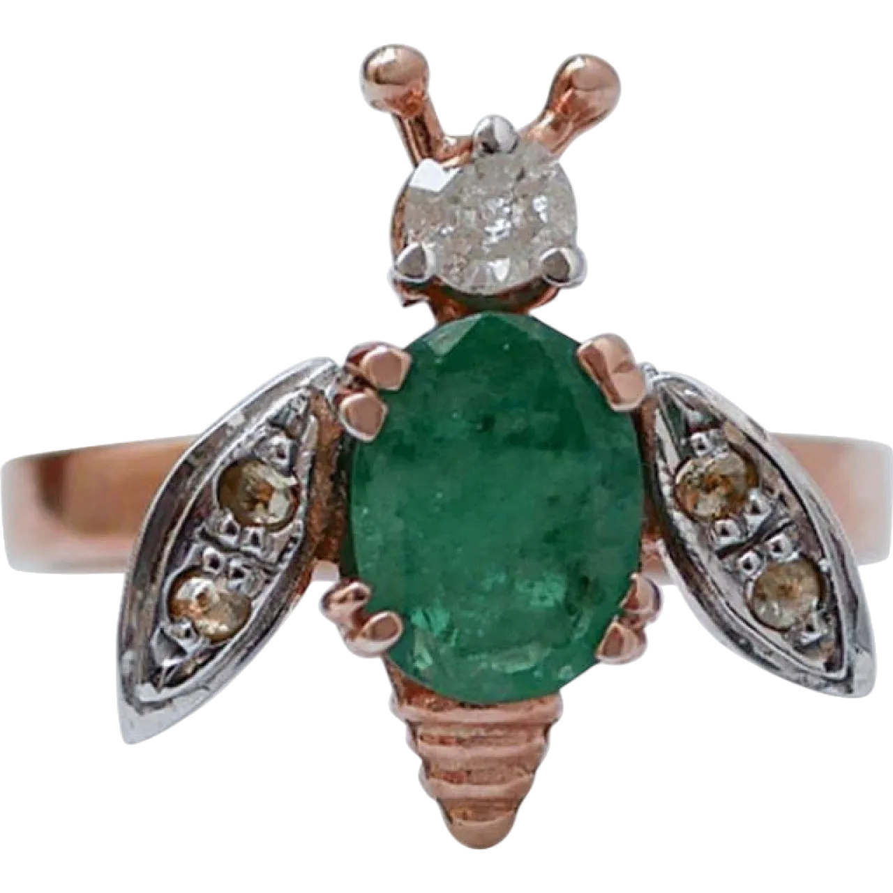 Anello con smeraldo, diamanti, oro rosa e argento, anni '70 8