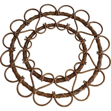 Piccolo specchio in rattan, anni '70