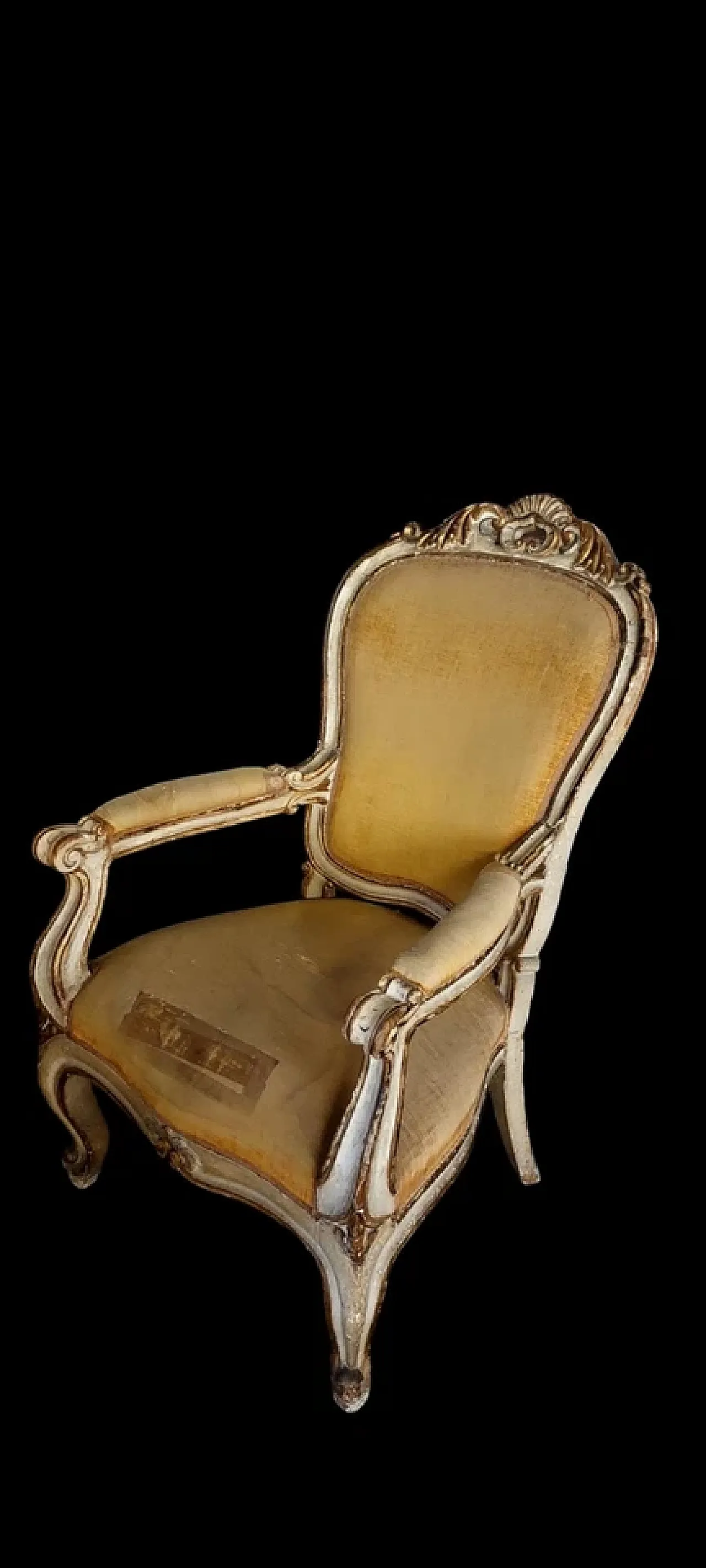 Poltrona in legno dorato e laccato e tessuto, '800 4