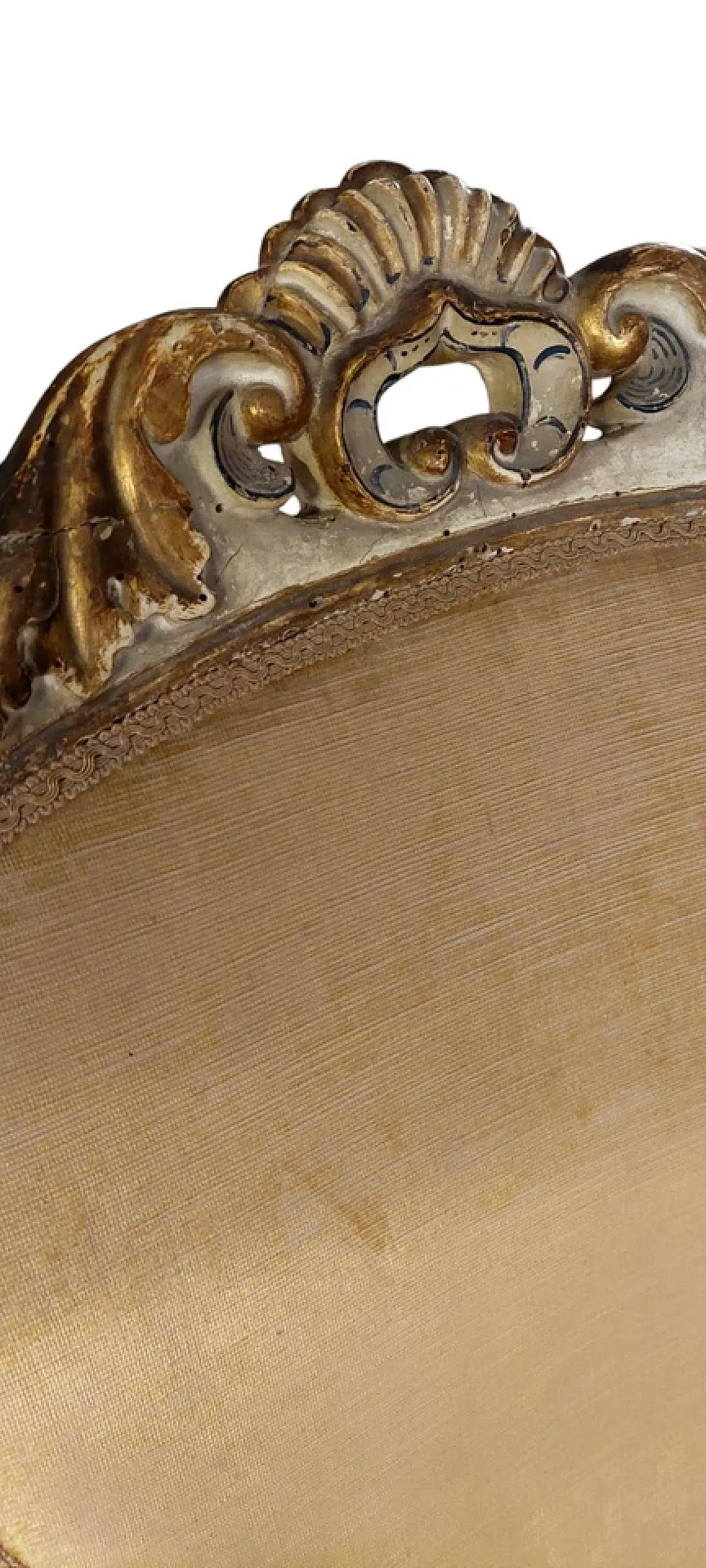 Poltrona in legno dorato e laccato e tessuto, '800 5