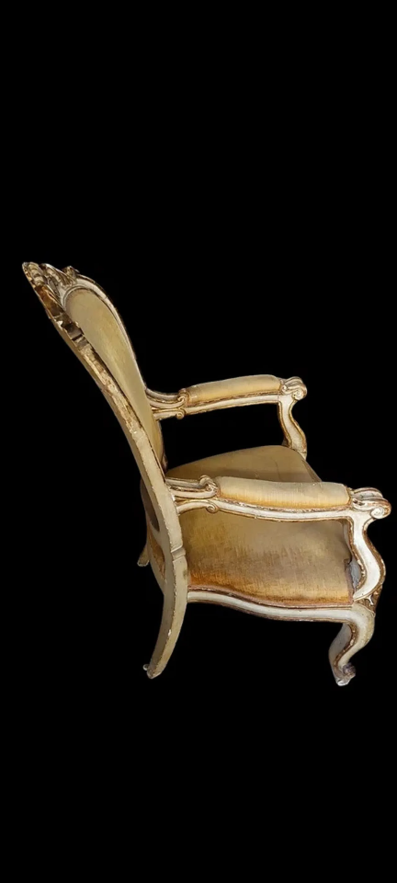 Poltrona in legno dorato e laccato e tessuto, '800 6