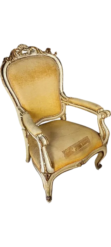 Armchair in gilded and lacquered wood and fabric, 19th century