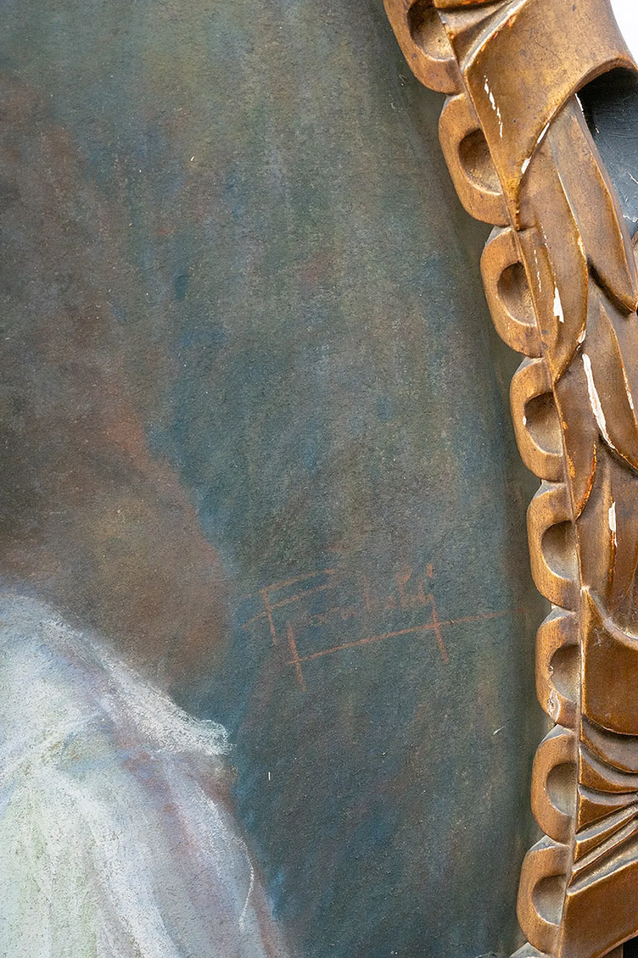 Oval Family portrait, pastel on paper in carved wood frame, 20th c. 3