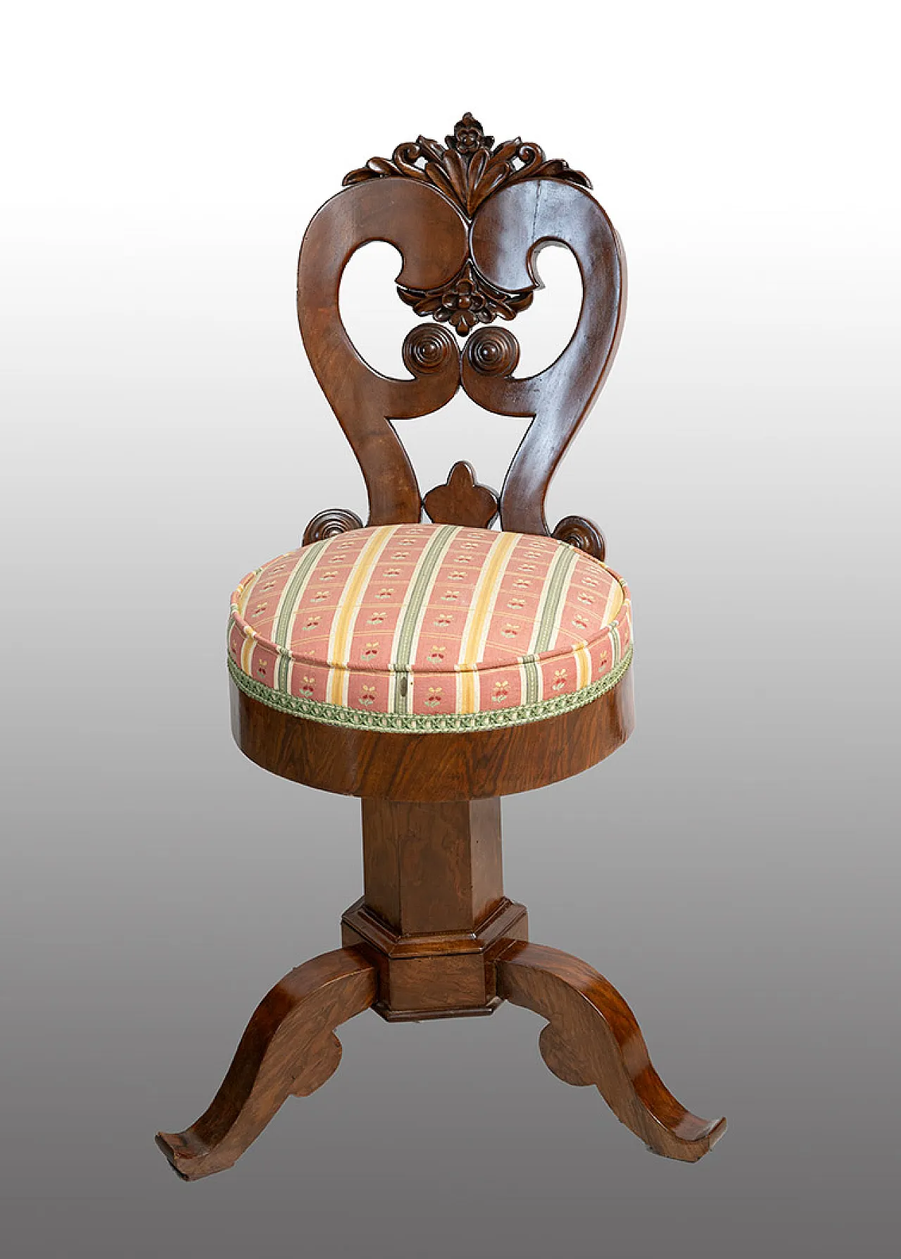 Poltroncina girevole Luigi Filippo Napoletana in piuma di mogano, '800 1