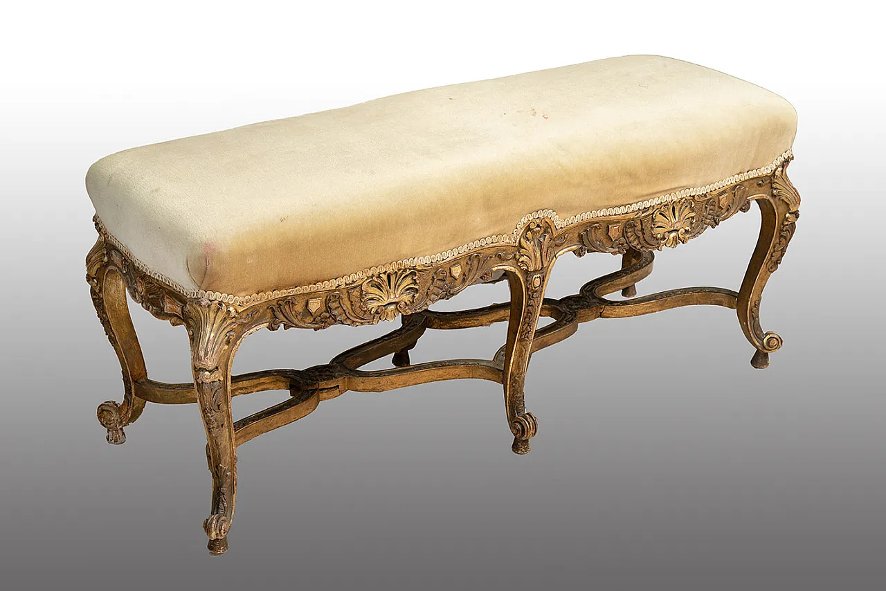 Bench Napoleon III in golden and carved wood, 19th century 1