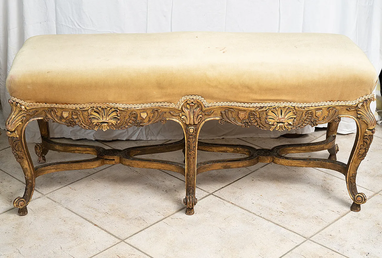 Bench Napoleon III in golden and carved wood, 19th century 3