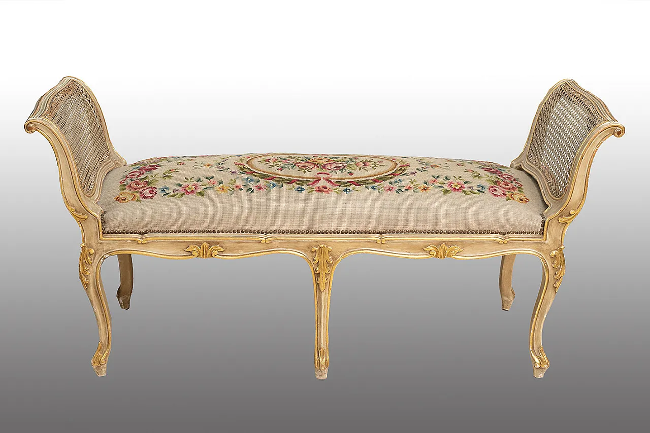 Panca Liberty in legno laccato e dorato, primo '900 1