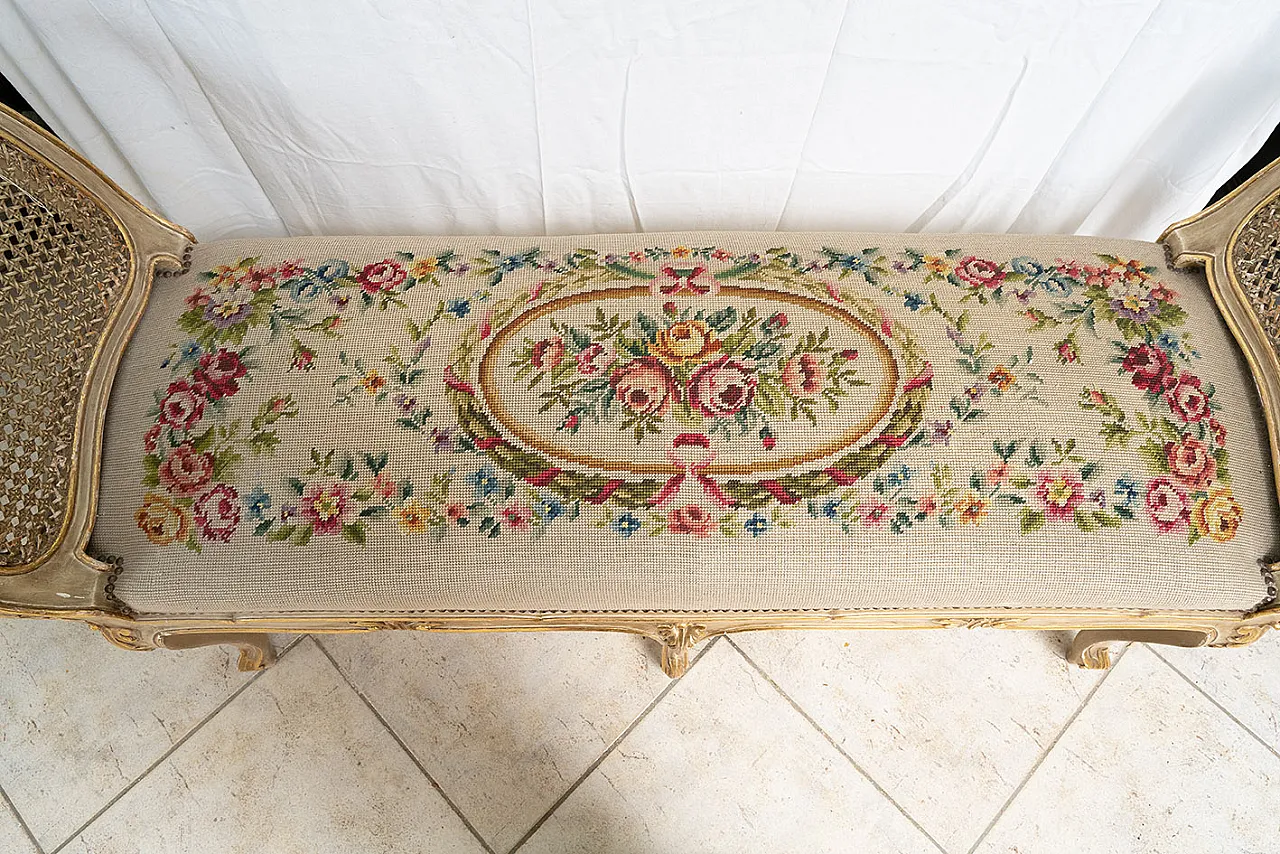 Panca Liberty in legno laccato e dorato, primo '900 2