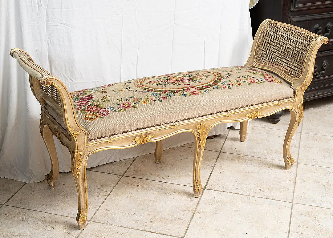 Panca Liberty in legno laccato e dorato, primo '900 3