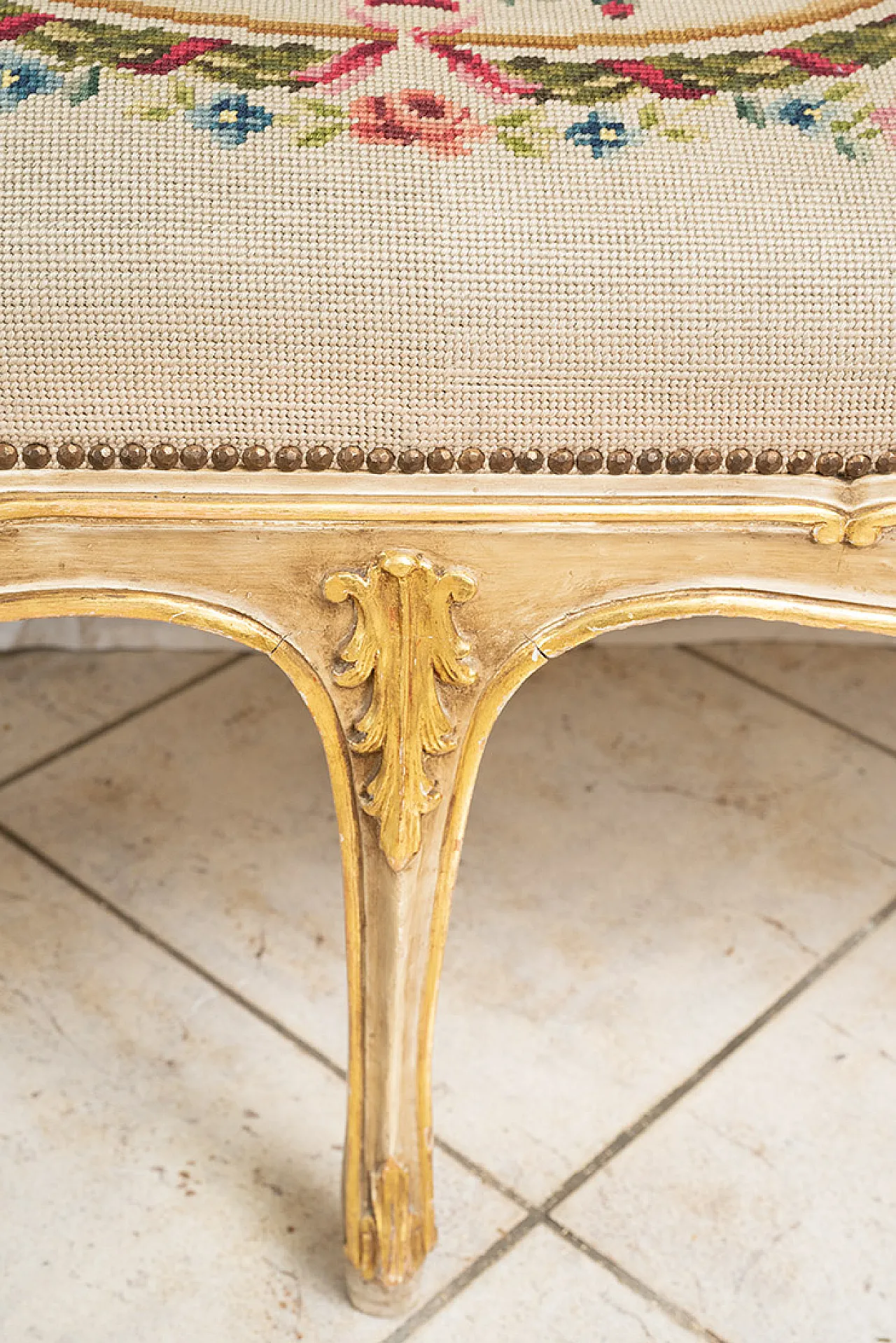 Panca Liberty in legno laccato e dorato, primo '900 5