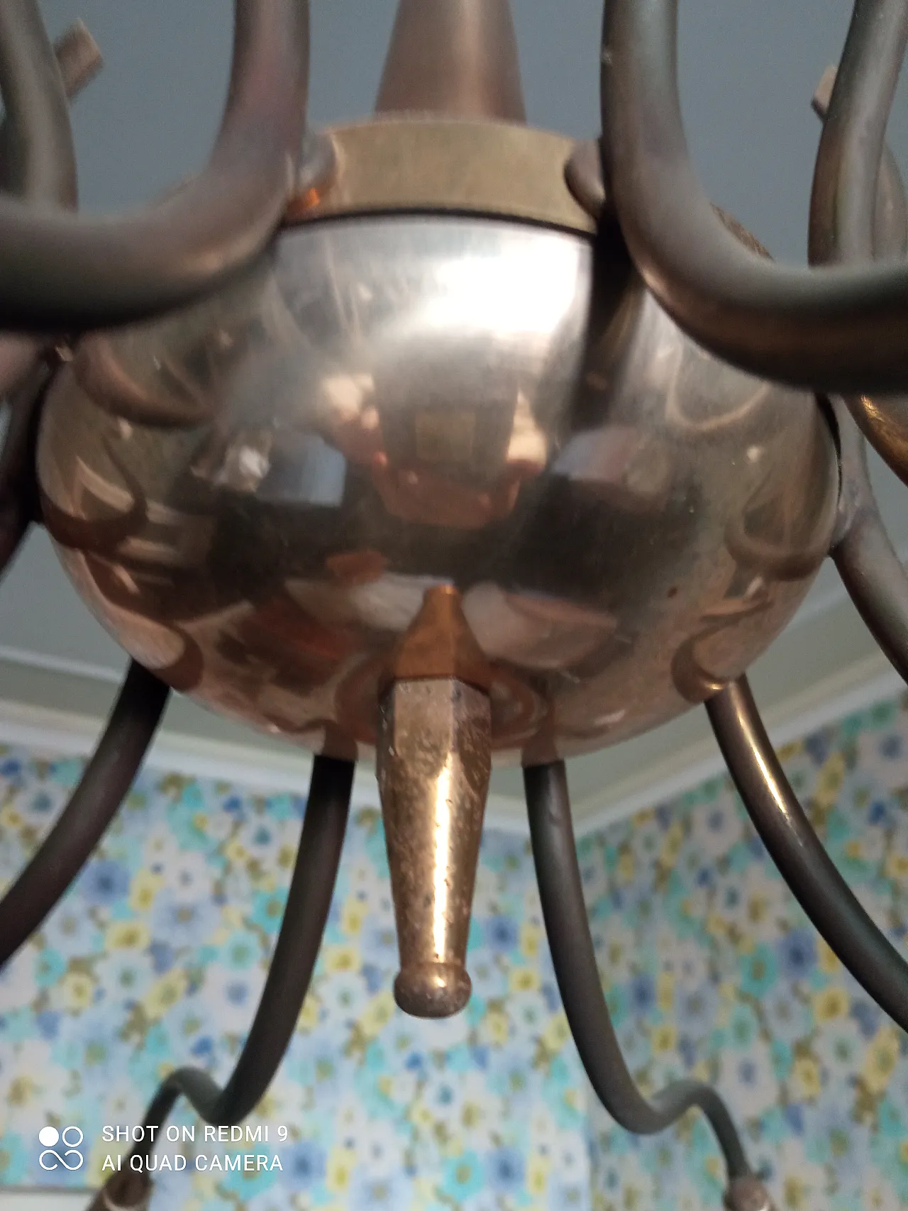 Lampadario vintage in ottone e vetro 3