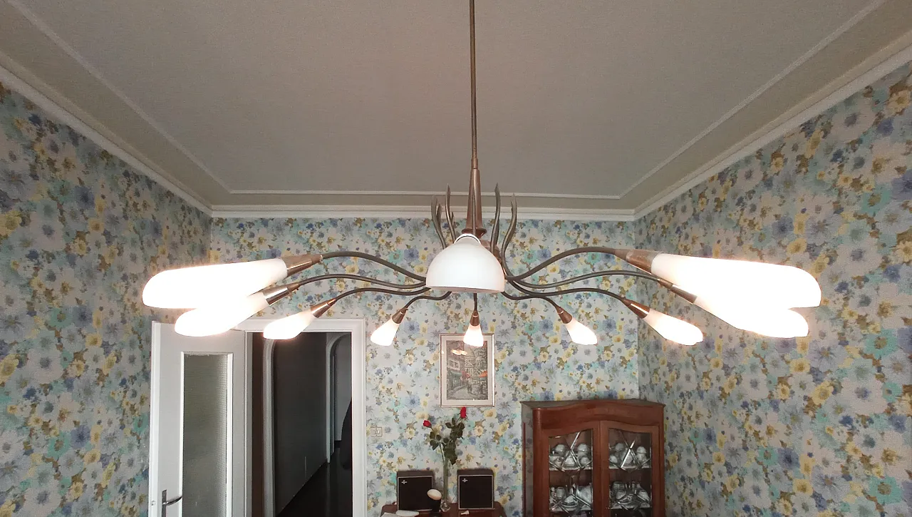 Lampadario vintage in ottone e vetro 4