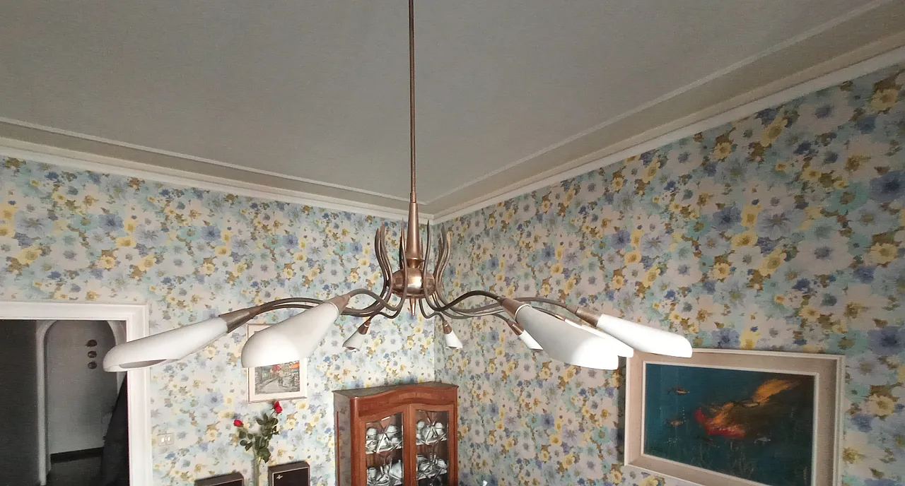 Lampadario vintage in ottone e vetro 5