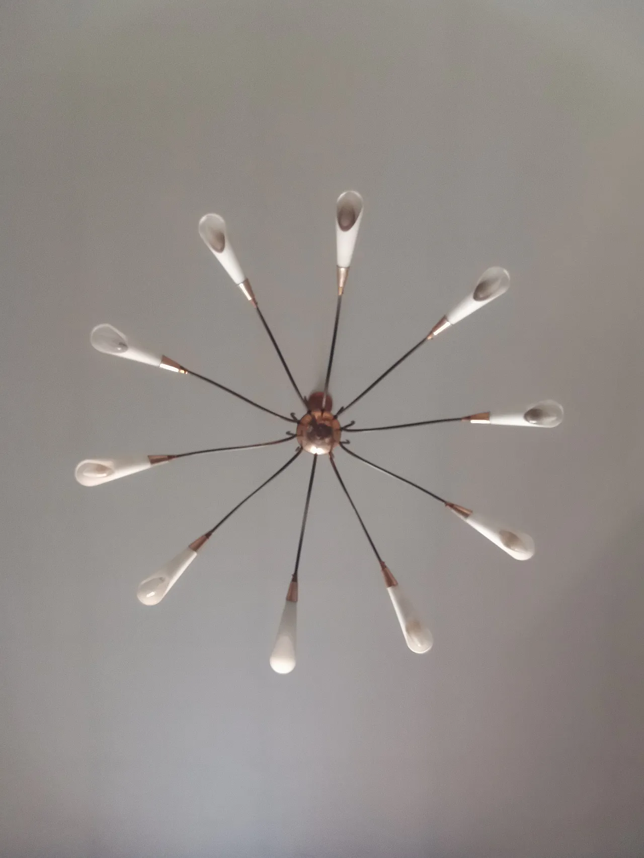 Lampadario vintage in ottone e vetro 6