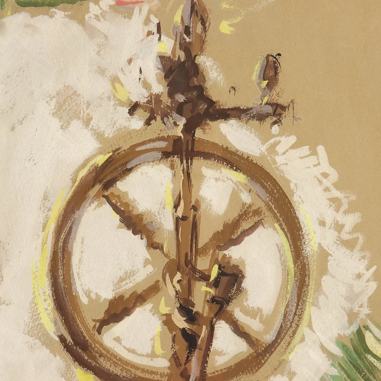 Gino Simonetti, woman at the spinning wheel, tempera painting on paper 4